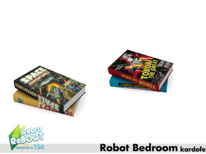Sims 4 — Retro ReBOOT_kardofe_Robot bedroom_Books by kardofe — Set of two books, robot and rocket themed, in two