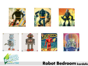 Sims 4 — Retro ReBOOT_kardofe_Robot bedroom_Poster by kardofe — Wall poster, attached with four shiny pushpins, with