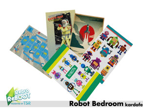 Sims 4 — Retro ReBOOT_kardofe_Robot bedroom_Rug by kardofe — Rocket and robot motif shades, in five different options 