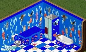 Sims 1 — Finding Nemo Bathroom Set by frogger1617 — Includes: Walls(5), Floors(8), Shower, Counter, Bath, Toilet,