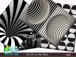 Sims 4 — Retro ReBOOT Op Art on the floor by evi — Black and white illusion effects on Op Art rugs,