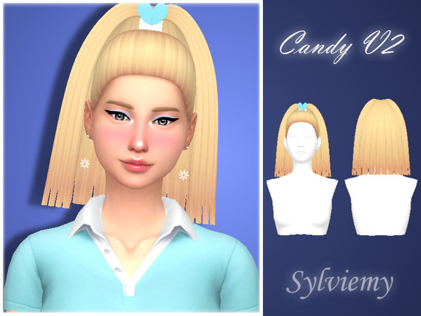 Sims 4 — CandyV2 Hairstyle by Sylviemy — New Mesh Maxis Match All Lods Base Game Compatible Hat Compatible Teen-Elder