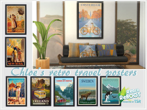 Sims 4 — Retro ReBOOT_Chloe's Retro Travel Posters by philo — 8 vintage posters for Sims who enjoy travelling in space