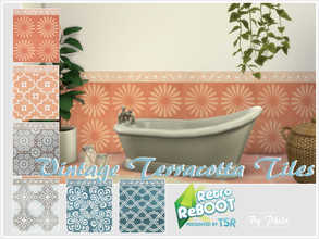 Sims 4 — Retro ReBOOT_Vintage Terracotta Tiles by philo — Terracotta wall tiles for bathroom or kitchen. 6 Swatches