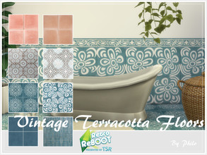 Sims 4 — Retro ReBOOT_Vintage Terracotta Floors by philo — Terracotta floor tiles for kitchen and bathroom. 8 Swatches