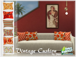 Sims 4 — Retro ReBOOT_Vintage Cushion [Mesh Required] by philo — A cushion with vintage pattern. 8 Swatches 