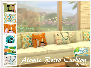 Sims 4 — Retro ReBOOT_Atomic Retro Cushion [Mesh Required] by philo — Cushion with an atomic retro pattern. 8 Swatches