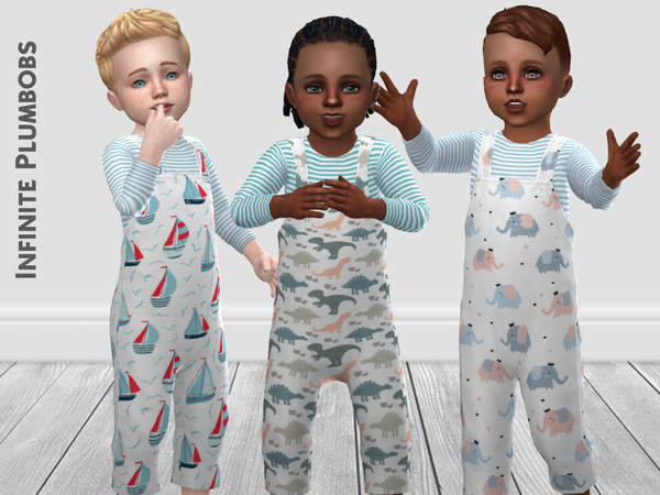Sims 4 — IP Toddler Cute Dungarees - TODDLER STUFF by InfinitePlumbobs — - Toddler Cute Pattern Dungarees - 6 Swatches -