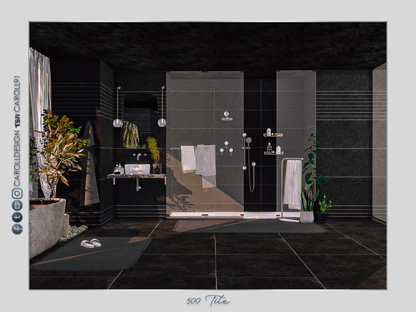 Sims 4 — 500 Tile by Caroll912 — A 9-recolour, neutral stone tile wall in shades of grey and black. Suitable for indoor