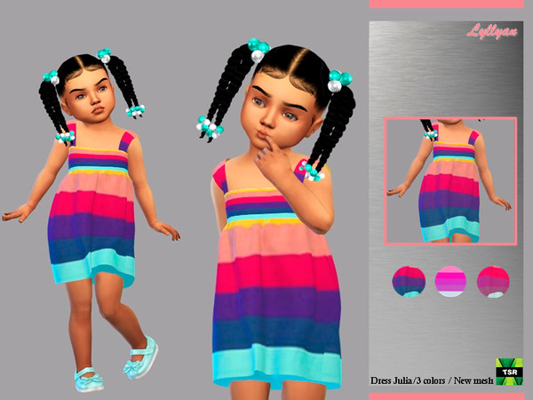 Sims 4 — Toddler dress Julia by LYLLYAN — Dress in 3 colors For Toddler New mesh Custom thumbnail