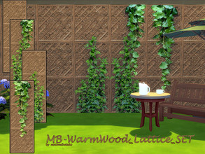 Sims 4 — MB-WarmWood_Lattice_SET by matomibotaki — MB-WarmWood_Lattice_SET , lattice wall set overgrown with and without