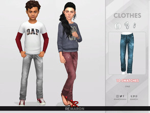Sims 4 — Denim Pants for Child 01 by remaron — -10 Swatches available -Child Category -Custom CAS thumbnail -Base Game