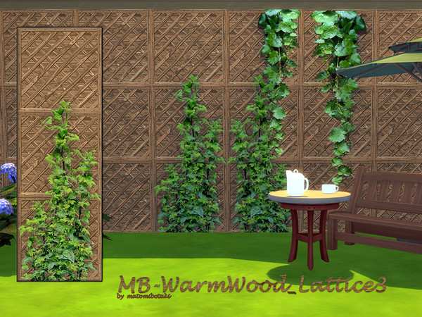 Sims 4 — MB-WarmWood_Lattice3 by matomibotaki — MB-WarmWood_Lattice3 , lattice wall overgrown with and without ivy,