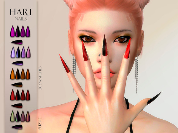 Sims 4 — Hari Nails Female by Suzue — F. Updated (2021) -New Mesh (Suzue) -20 Swatches -For Female (Teen to Elder) -Ring