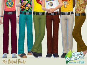 Sims 4 — RetroReBOOT 70s Belted Pants by Pelineldis — Back to the flower power time of the early 70s. A cool beldted