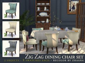 Sims 4 — Zigzag Dining chair by Zhaana — 3 dining chairs ; two with one of my TS3 pattern called Zig zag. 8 color