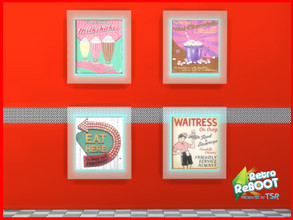 Sims 4 — Retro ReBOOT Retro Shop Signs by seimar8 — Four swatches of retro shop signs. Dine Out Game Pack required