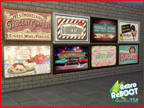 Sims 4 — Retro ReBOOT What's On The Sign by seimar8 — Eight swatches of retro shop floor signs. Dine Out Game Pack