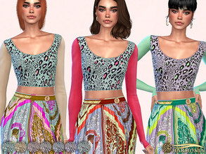 Sims 4 — Ballerina Neckline Leopard Print Top by Harmonia — 7 color Please do not use my textures. Please do not