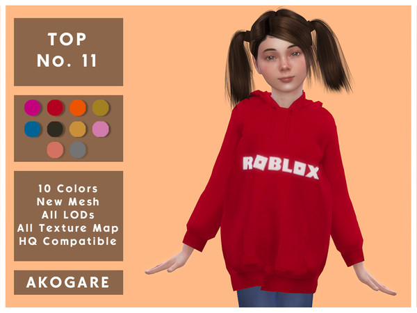 Sims 4 — Akogare Top No.11 by _Akogare_ — Akogare Top No.11 - 10 Colors - New Mesh (All LODs) - All Texture Maps - HQ