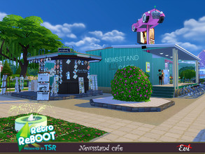 Sims 4 — Retro ReBOOT Newsstand cafe by evi — The rock retro cafe for all ages ! Timeless fun!