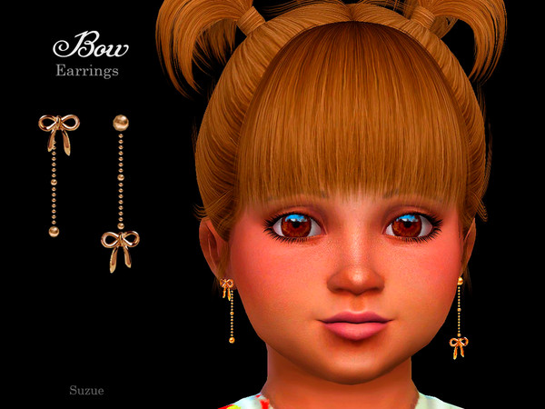Sims 4 — Bow Earrings Toddler by Suzue — -New Mesh (Suzue) -5 Swatches -For Female (Toddler) -HQ Compatible
