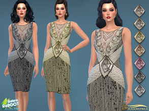 Sims 4 — Retro ReBOOT - 1930s Beaded Sequin Evening Dress by Harmonia — 7 different color Please do not use my textures.