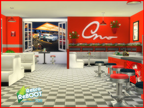 Sims 4 — Retro ReBOOT 50's Diner Window Mural by seimar8 — Image depicting a 1950's scene from an open diner window Base