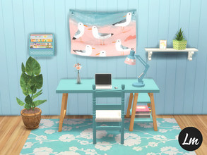 Sims 4 — Muse study by Lucy_Muni — Colourful Scandinavian study room Wallpaper used - Oak wood paneling 