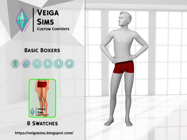 Sims 4 — Basic Boxers Set (Teen to Elder) by David_Mtv2 — This set contains 8 swatches. The same texture and different