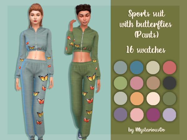 Sims 4 — Sports suit with butterflies (Pants) by MysteriousOo — 16 Swatches; Base Game compatible; HQ compatible; Teen to