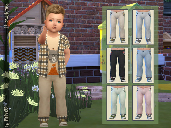 Sims 4 — Little Farmer Pants by Birba32 — Nice chess pattern on this pants that recall the one on the shirts. 12
