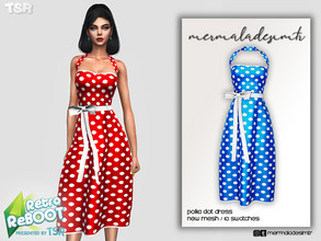 Sims 4 — Retro Reboot- Polka Dot Dress  by mermaladesimtr — New Mesh 10 Swatches All Lods Teen to Elder For Female