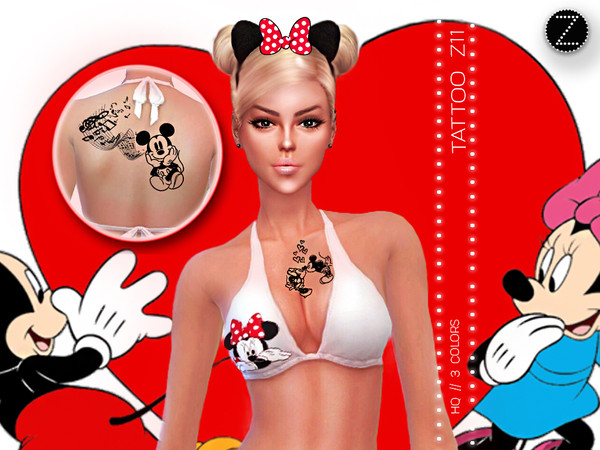 Sims 4 — TATTOO Z11 by ZENX — -Base Game -All Age -For Female -3 colors -Works with all of skins -Compatible with HQ mod