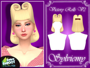 Sims 4 — Retro ReBOOT Victory Rolls V2 by Sylviemy — New Mesh Maxis Match All Lods Base Game Compatible Hat Compatible