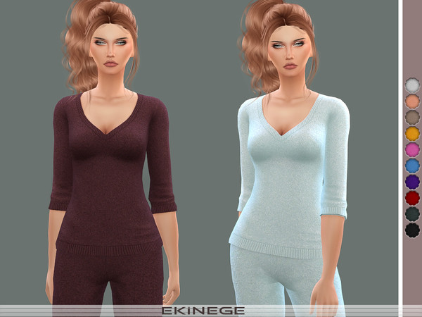 Sims 4 — V-Neck Sweater Top - Set24 - 1 by ekinege — 12 different colors.