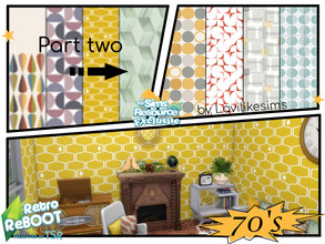 Sims 4 — Retro ReBoot - 70's Wallpaper pt 2 by lavilikesims — 4 styles with 2 colours each Retro style wallpaper by