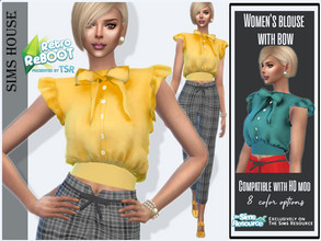 Sims 4 — Retro ReBOOT Women's blouse with bow by Sims_House — Women's blouse with bow 8 options.