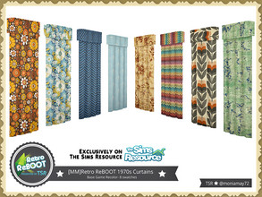 Sims 4 — Retro ReBOOT 1970s Curtains by Moniamay72 — Retro 1970s Curtains. 8 swatches. On the base game - Veil of Mistery