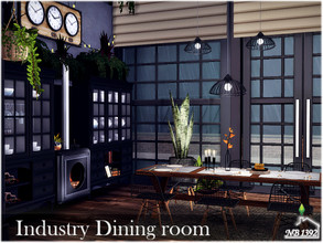 Sims 4 — Industry Dining room by nobody13922 — Industrial dining room with fireplace. Elegant and pleasing to the eye.