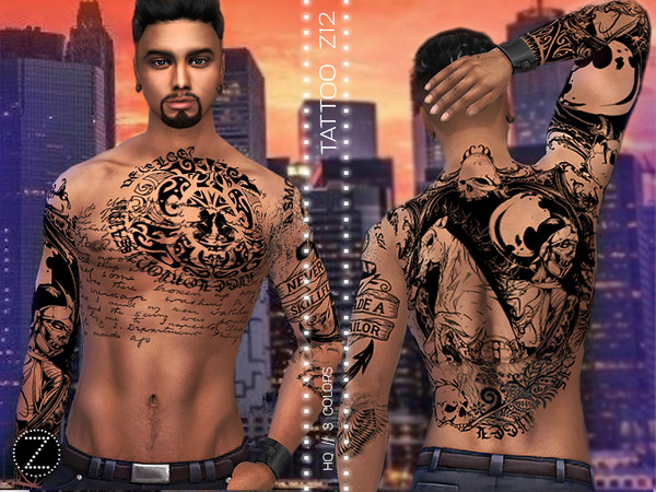 Sims 4 — TATTOO 12 by ZENX — -Base Game -All Age -For Female -3 colors -Works with all of skins -Compatible with HQ mod