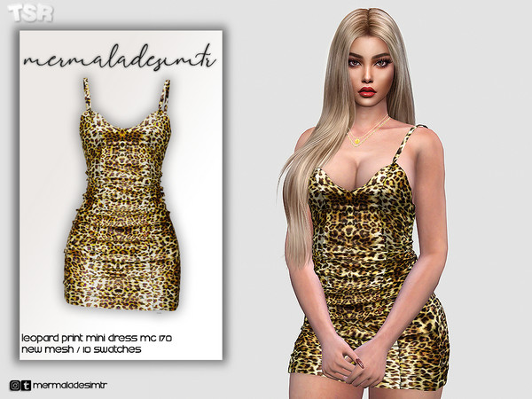 Sims 4 — Leopard Print Mini Dress MC170 by Mermalade — New Mesh 10 Swatches All Lods Teen to Elder For Female