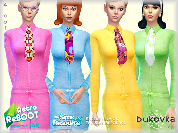 Sims 4 — Retro ReBOOT - Twiggy's Dress by bukovka — Dress with tie for women from teen to old age. Installed
