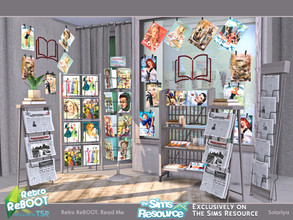 Sims 4 — Retro ReBOOT Read Me by soloriya — A set of magazine and newspaper stands. Has 8 objects: --book sign, --two
