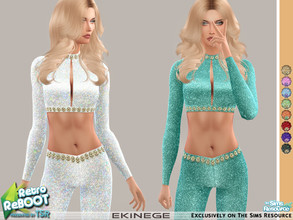 Sims 4 — Retro ReBOOT - Sequin Top by ekinege — 70's disco fever sequin crop top. Your sim girls will shine brightly at