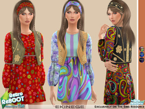 Sims 4 — Retro ReBOOT - Hippie Dress by ekinege — 60's 70's hippie dress with suede vest. 6 different colors.