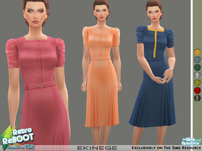 Sims 4 — Retro ReBOOT - Tea Dress by ekinege — 1940s style dress featuring a square neckline, self-fabric belt, short