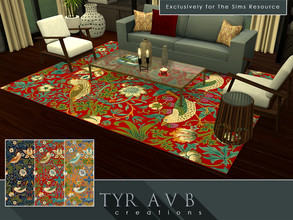 Sims 4 — The Strawberry Thief Rug by TyrAVB — This high end handmade The Strawberry Thief pattern wool carpet with a