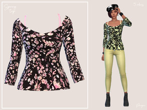 Sims 4 — SpringTop by Paogae — Floral patterned T-shirt, perfect for tepid spring days, exposed shoulder straps, five