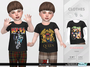 Sims 4 — 70s and 80s Band Shirt for Toddler 01 by remaron — -10 Swatches available (Kiss, Queen, Aerosmith, Poison, Iron